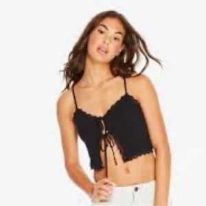 Black Lacy Tie-Front Cropped Cami